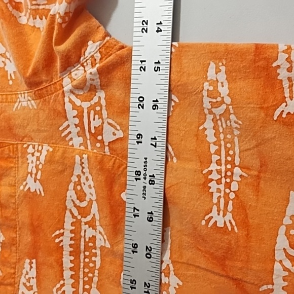 Oversized Beach Bum Fish Skeleton Washed Orange 100% Cotton Button Down Shirt - Picture 4 of 7